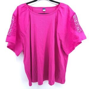 Old Navy NWT Polarized Bright Pink Minimal Indie Boho Lace Detail Cutout Top 2X
